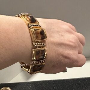 Gold Tone Brown Tortoiseshell Link Bracelet